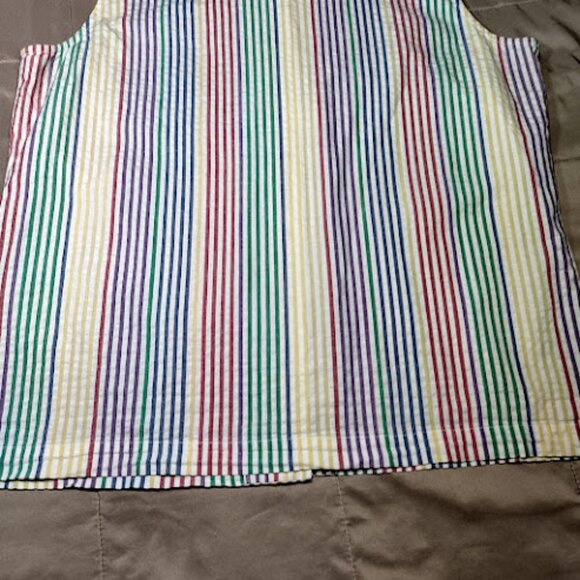 TALBOTS Vintage 90s Pastel Rainbow Stripe Sleeveless Button Down Cotton Blouse M - Picture 6 of 11